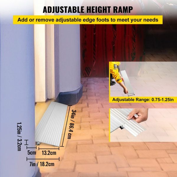 Transitions Modular Entry Ramp, 1″ Rise Door Threshold Ramp, Aluminum Threshold Ramp for Doorways Rated 800lbs Load Capacity, Adjustable Threshold Ramp for Wheelchair, Scooter, and Power Chair  |   Ramps & Ladders Material Handling Ramps & Ladders