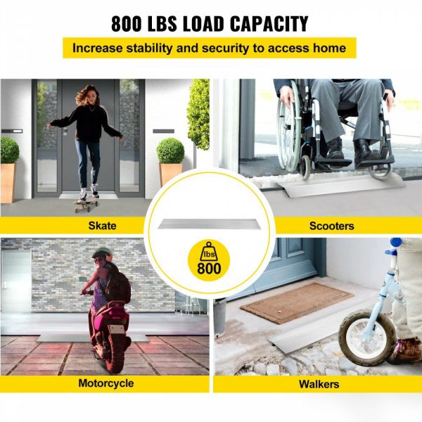 Transitions Modular Entry Ramp, 1″ Rise Door Threshold Ramp, Aluminum Threshold Ramp for Doorways Rated 800lbs Load Capacity, Adjustable Threshold Ramp for Wheelchair, Scooter, and Power Chair  |   Ramps & Ladders Material Handling Ramps & Ladders