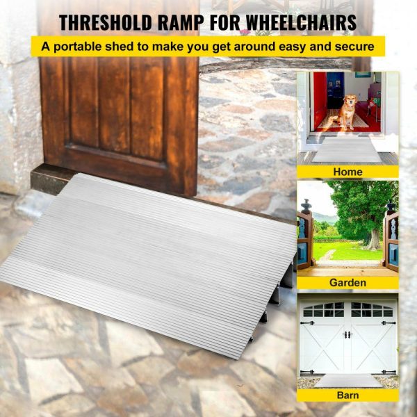 Transitions Modular Entry Ramp, 5″ Rise Door Threshold Ramp, Aluminum Threshold Ramp for Doorways Rated 800lbs Load Capacity, Adjustable Threshold Ramp for Wheelchair, Scooter, and Power Chair  |   Ramps & Ladders Material Handling Ramps & Ladders