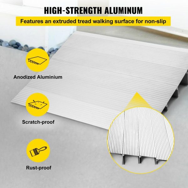 Transitions Modular Entry Ramp, 5″ Rise Door Threshold Ramp, Aluminum Threshold Ramp for Doorways Rated 800lbs Load Capacity, Adjustable Threshold Ramp for Wheelchair, Scooter, and Power Chair  |   Ramps & Ladders Material Handling Ramps & Ladders