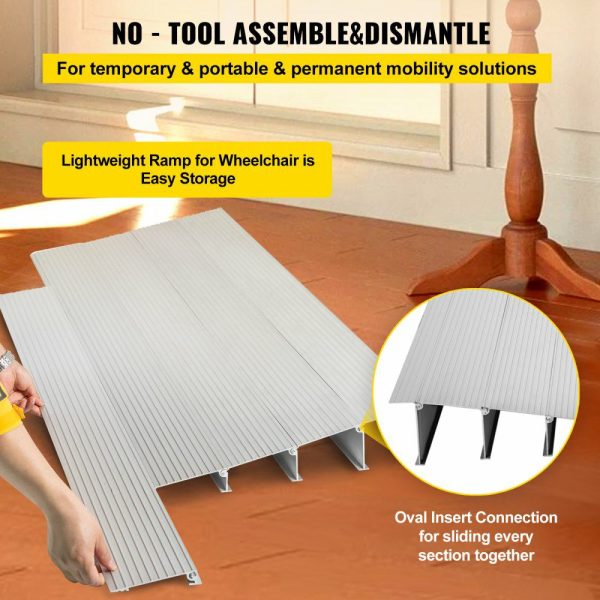 Transitions Modular Entry Ramp, 5″ Rise Door Threshold Ramp, Aluminum Threshold Ramp for Doorways Rated 800lbs Load Capacity, Adjustable Threshold Ramp for Wheelchair, Scooter, and Power Chair  |   Ramps & Ladders Material Handling Ramps & Ladders