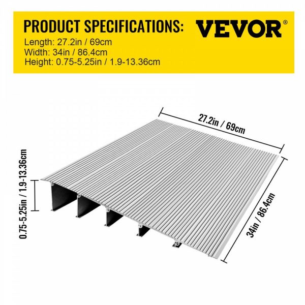 Transitions Modular Entry Ramp, 5″ Rise Door Threshold Ramp, Aluminum Threshold Ramp for Doorways Rated 800lbs Load Capacity, Adjustable Threshold Ramp for Wheelchair, Scooter, and Power Chair  |   Ramps & Ladders Material Handling Ramps & Ladders