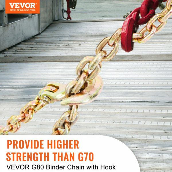 Transport Binder Chain, 4900 lbs Working Load Limit, 5/16” x 20′ G80 Tow Chain Tie Down with Grab Hooks, DOT Certified, Galvanized Coating Manganese Steel for Dock Factory Construction Site  |   Chain & Wire & Rope Chain & Wire & Rope Chain & Wire & Rope