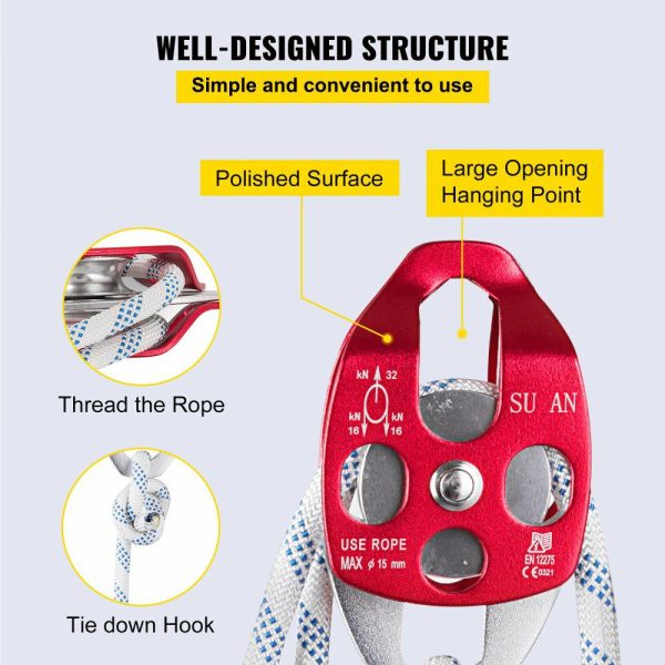 Twin Sheave Block and Tackle 0.43-0.5Inch 100-200Ft Twin Sheave Block with Braid Rope 30-35KN 6600-7705LBS Double Pulley Rigging (7/16″ x 250′)  |   Hoists & Winches & Rigging Hoists & Winches & Rigging Hoists & Winches & Rigging