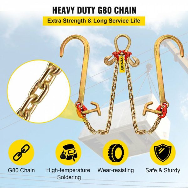 V Bridle Chain, 5/16 in x 2 ft Tow Chain Bridle, Grade 80 V-Bridle Transport Chain, 9260 Lbs Break Strength with TJ Hooks & Grab Hooks, Heavy Duty Pear Link Connector and Chain Shorteners  |   Chain & Wire & Rope Chain & Wire & Rope Chain & Wire & Rope