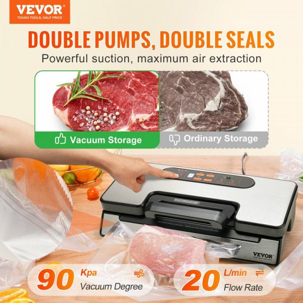 Vacuum Sealer Machine, 90Kpa 130W Powerful Dual Pump and Dual Sealing, Dry and Moist Food Storage, Automatic and Manual Air Sealing System with Built-in Cutter, with Seal Bag and External Hose  |   Filling & Sealing Machine Filling & Sealing Machine Filling & Sealing Machine