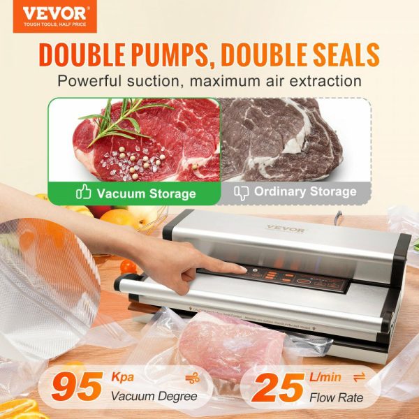 Vacuum Sealer Machine, 95Kpa 350W Powerful Dual Pump and Dual Sealing, Dry and Moist Food Storage, Automatic and Manual Air Sealing System with Built-in Cutter, with Seal Bag and External Hose  |   Filling & Sealing Machine Filling & Sealing Machine Filling & Sealing Machine