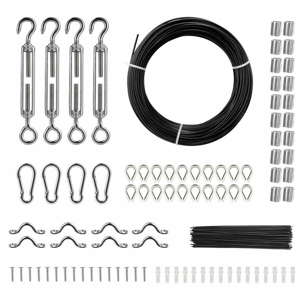 Vinyl Coated Wire Rope Kit, 3/32 Cable Through 1/16 Diameter Stainless Steel, 7×7 Strands Construction with 189 Accessories for String Lights, Clothesline, Vine, 164 ft Black  |   Chain & Wire & Rope Chain & Wire & Rope Chain & Wire & Rope