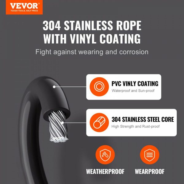 Vinyl Coated Wire Rope Kit, 3/32 Cable Through 1/16 Diameter Stainless Steel, 7×7 Strands Construction with 189 Accessories for String Lights, Clothesline, Vine, 164 ft Black  |   Chain & Wire & Rope Chain & Wire & Rope Chain & Wire & Rope