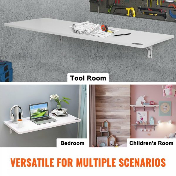 Wall Mounted Folding Table, 43.31″ x 18.11″ Wall Mount Drop Leaf Table, Floating Desk with Iron Bracket, Fold Down Desk for Small Spaces, Home Office, Dining, Laundry Room, Kitchen, Bar, White  |   Workbenches & Accessories Material Handling Workbenches & Accessories