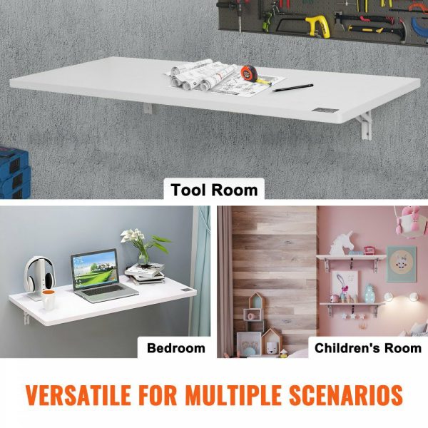 Wall Mounted Folding Table, 47.24″ x 19.69″ Wall Mount Drop Leaf Table, Floating Desk with Iron Bracket, Fold Down Desk for Small Spaces, Home Office, Dining, Laundry Room, Kitchen, Bar, White  |   Workbenches & Accessories Material Handling Workbenches & Accessories