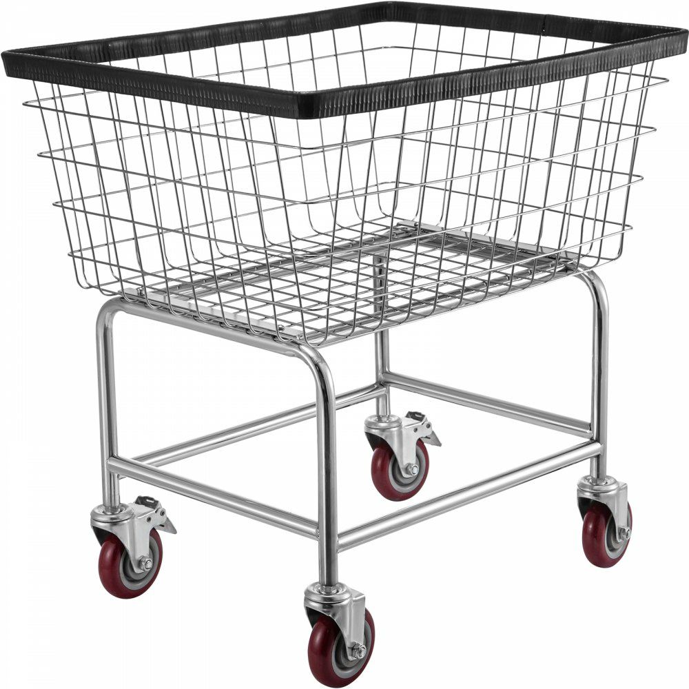 Wire Laundry Cart, 2.5 Bushel Wire Laundry Basket with Wheels, 20”x15.7”x26” Commercial Wire Laundry Basket Cart, Steel Frame With Chrome Finish, 5inch Casters, Wire Cart For Laundry  |   Carts & Trucks Carts & Trucks Carts & Trucks