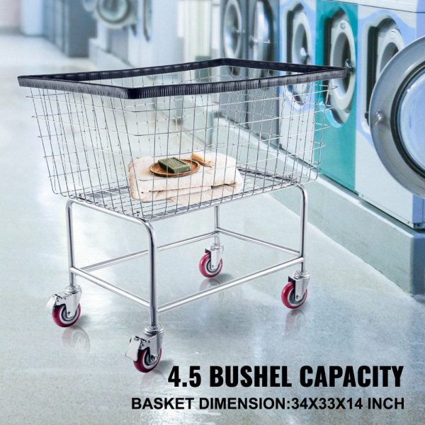 Wire Laundry Cart, 4.5 Bushel Wire Laundry Basket with Wheels, 35”x15.7”x22” Commercial Wire Laundry Basket Cart, Steel Frame with Chrome Finish, 5” Casters, Wire Basket Cart for Laundry  |   Carts & Trucks Carts & Trucks Carts & Trucks