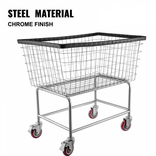 Wire Laundry Cart, 4.5 Bushel Wire Laundry Basket with Wheels, 35”x15.7”x22” Commercial Wire Laundry Basket Cart, Steel Frame with Chrome Finish, 5” Casters, Wire Basket Cart for Laundry  |   Carts & Trucks Carts & Trucks Carts & Trucks