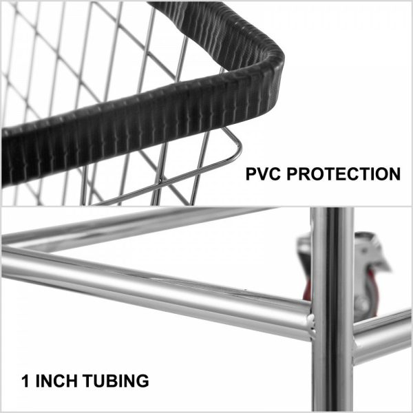 Wire Laundry Cart, 4.5 Bushel Wire Laundry Basket with Wheels, 35”x15.7”x22” Commercial Wire Laundry Basket Cart, Steel Frame with Chrome Finish, 5” Casters, Wire Basket Cart for Laundry  |   Carts & Trucks Carts & Trucks Carts & Trucks