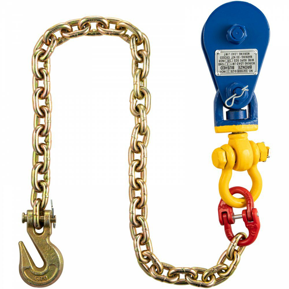 2ton Snatch Block with Chain, 4400 lbs Capacity Snatch Rigging Block, 3” Single Sheave Block w/Swivel Hook and Latch, Fit 3/8” Wire Cable Heavy Duty for Recovery Wrecker Roll Back Pulling Blue Yellow |   Hoists & Winches & Rigging Hoists & Winches & Rigging Blue Yellow