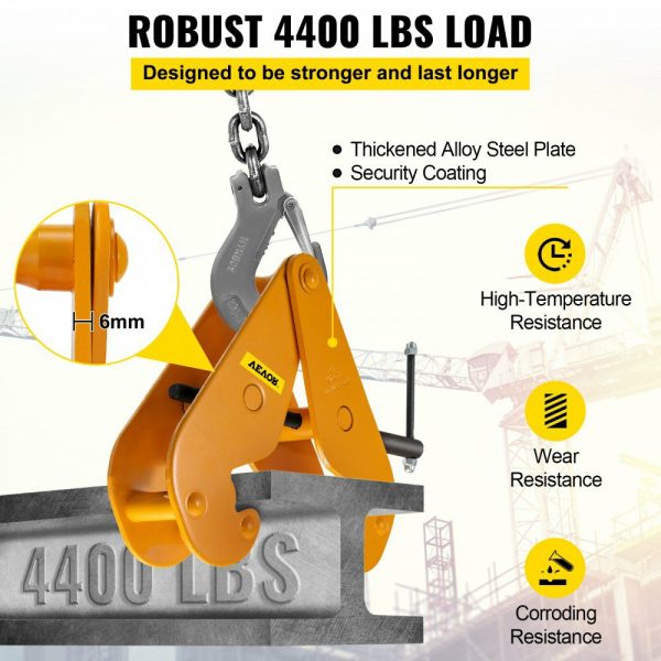 Beam Clamp 4400lbs/2ton Capacity, I Beam Lifting Clamp 3inch-9inch, Opening Range Beam Clamps for Rigging, Heavy Duty Steel Beam Clamp Tool, Beam Hangers for Lifting Rigging, in Yellow Yellow |   Hoists & Winches & Rigging Hoists & Winches & Rigging Hoists & Winches & Rigging