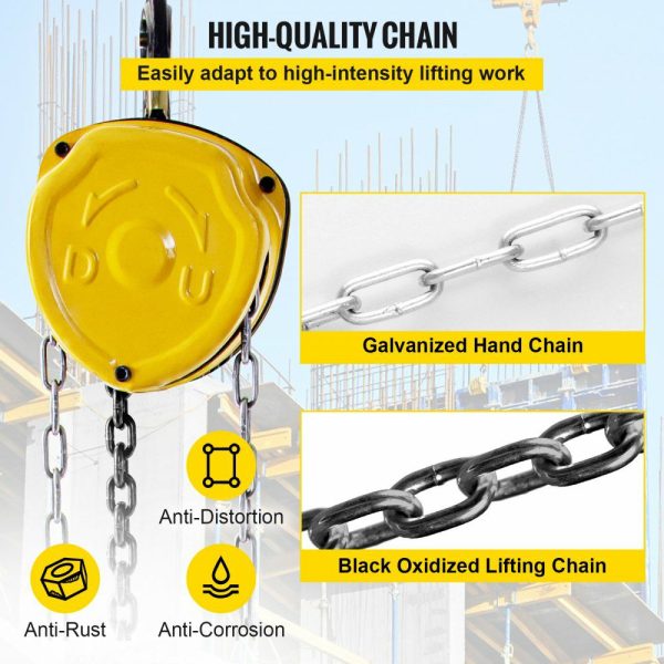 Chain Hoist 1100lbs/0.5ton, Chain Block Hoist Manual Chain Hoist 10ft/3m Block Chain Hand Chain Lifting Hoist w/Two Hooks Chain Pulley Tackle Hoist Winch Lifting Pulling Equipment in Yellow  |   Hoists & Winches & Rigging Hoists & Winches & Rigging Hoists & Winches & Rigging