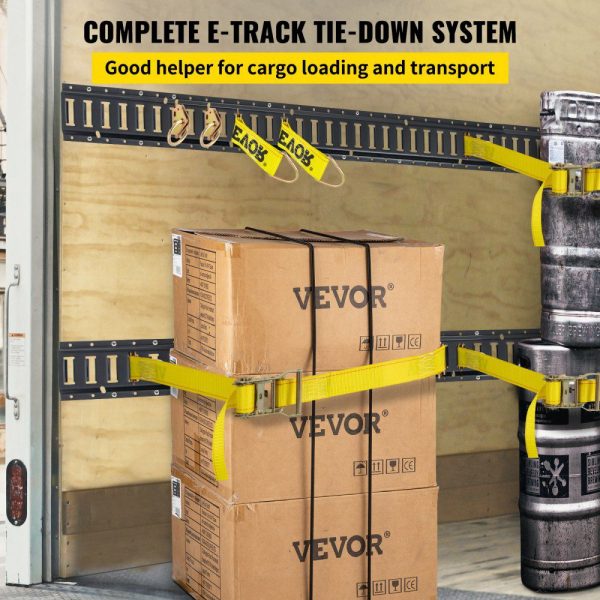 E Track Tie-Down Rail Kit, 30PCS 5FT E-Tracks Set Includes 4 Steel Rails & 2 Single Slot & 8 O Rings & 8 Tie-Offs w/D-Ring & 8 End Caps, Securing Accessories for Cargo, Motorcycles, and Bikes  |   Cargo Control Cargo Control Cargo Control