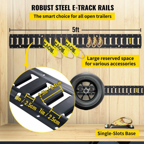 E Track Tie-Down Rail Kit, 30PCS 5FT E-Tracks Set Includes 4 Steel Rails & 2 Single Slot & 8 O Rings & 8 Tie-Offs w/D-Ring & 8 End Caps, Securing Accessories for Cargo, Motorcycles, and Bikes  |   Cargo Control Cargo Control Cargo Control