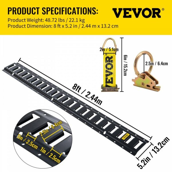 E Track Tie-Down Rail Kit, 30PCS 8FT E-Tracks Set Includes 4 Steel Rails & 2 Single Slot & 8 O Rings & 8 Tie-Offs w/D-Ring & 8 End Caps, Securing Accessories for Cargo, Motorcycles, and Bikes  |   Cargo Control Material Handling Cargo Control