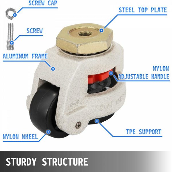 Heavy Duty Leveling Casters, Leveling Casters Stem, Set of 4, 2″, Retractable Leveling Casters for Workbench, 2200lbs Max Loading Capacity, 360-degree Swivel Casters for Industry Equipment  |   Casters & Wheels Material Handling Casters & Wheels