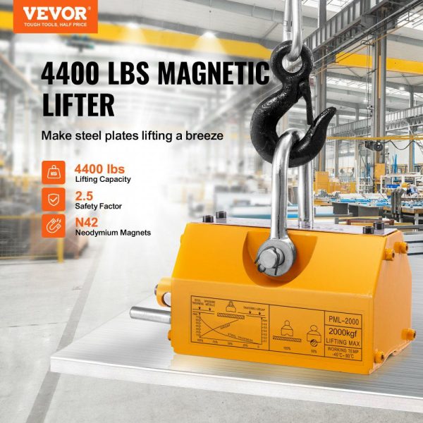 Magnetic Lifter, 4400lbs/2000kg Pulling Capacity, 2.5 Safety Factor, Neodymium & Steel, Lifting Magnet with Release, Permanent Lift Magnets, Heavy Duty Magnet for Hoist, Shop Crane, Block, Board  |   Hoists & Winches & Rigging Hoists & Winches & Rigging Hoists & Winches & Rigging