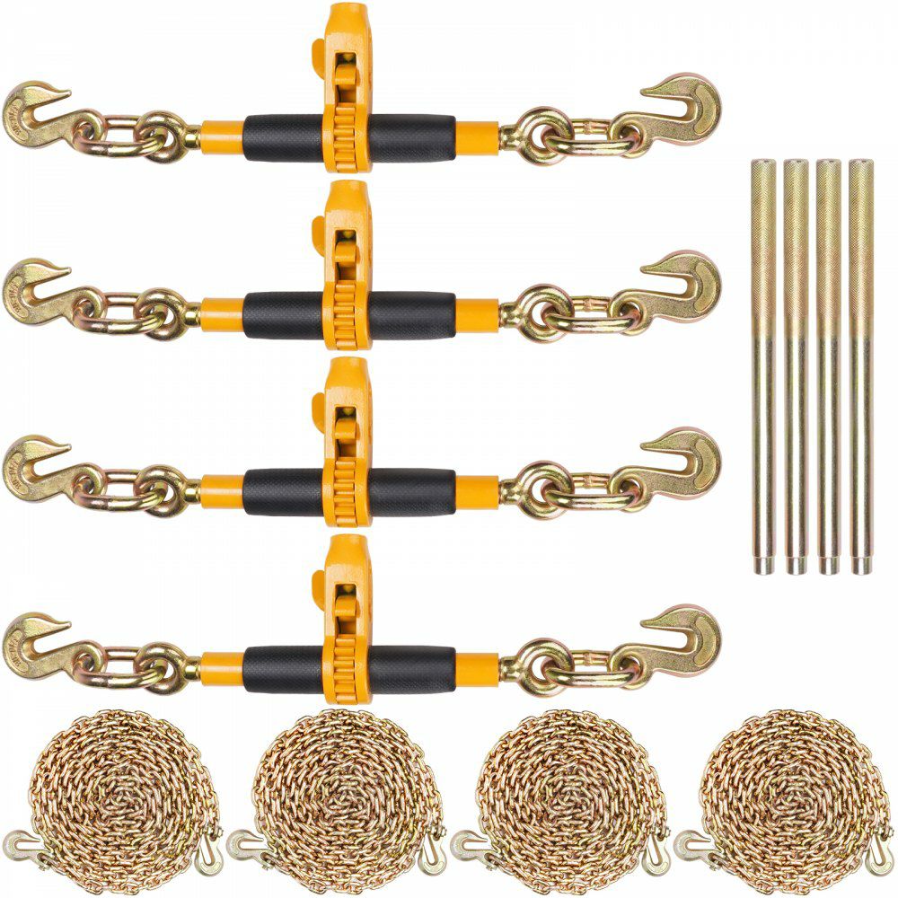 Ratchet Chain Binder, 5/16″-3/8″ Heavy Duty Load Binders, with G80 Chains 7100 lbs Secure Load Limit, Labor-saving Anti-skid Handle, Tie Down Hauling Chain Binders for Flatbed Truck Trailer, 4 P  |   Hoists & Winches & Rigging Hoists & Winches & Rigging Hoists & Winches & Rigging