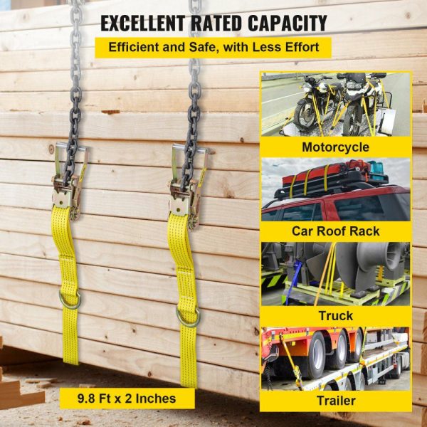 Ratchet Tie Down Straps, 2” x 9.8′ Heavy Duty Ratchet Straps with 11.8″ Chain Anchors, 4000 lbs Working Load, 4 Pack Tie Down Set for Moving Motorcycle, Cargo & Daily Use  |   Cargo Control Cargo Control Cargo Control