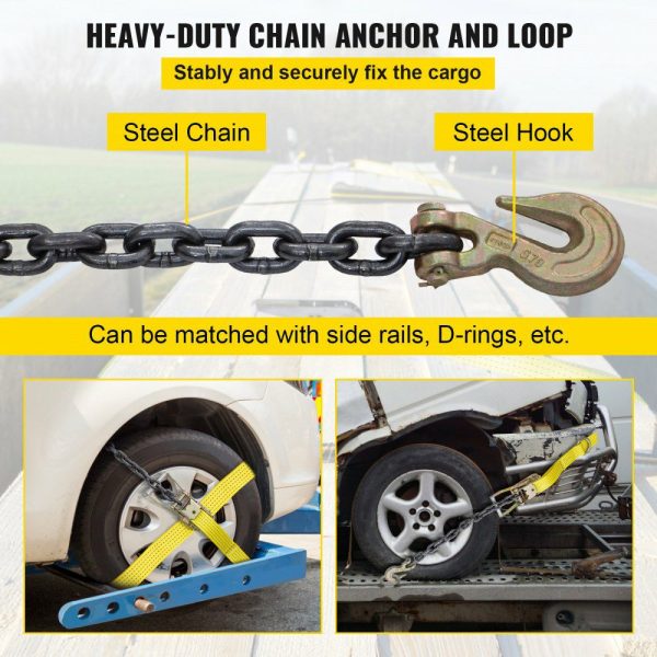 Ratchet Tie Down Straps, 2” x 9.8′ Heavy Duty Ratchet Straps with 11.8″ Chain Anchors, 4000 lbs Working Load, 4 Pack Tie Down Set for Moving Motorcycle, Cargo & Daily Use  |   Cargo Control Cargo Control Cargo Control