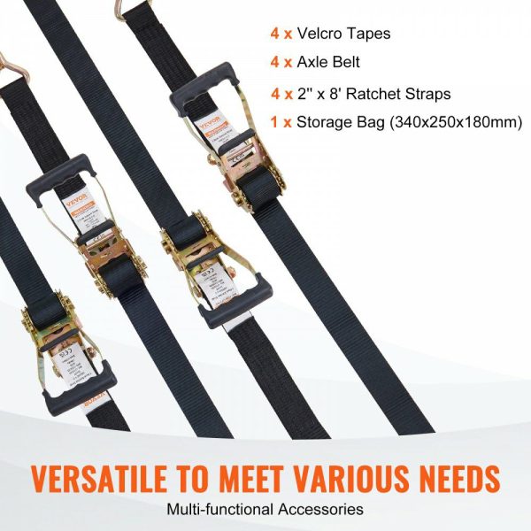 Ratchet Tie Down Straps (4PK), 11128 lb Break Strength, Double J Hook Includes 4 Premium 2″ x 8′ Rachet Tie Downs with Padded Handles, for Moving Securing Cargo, Appliances, Lawn Equipment  |   Cargo Control Cargo Control Cargo Control