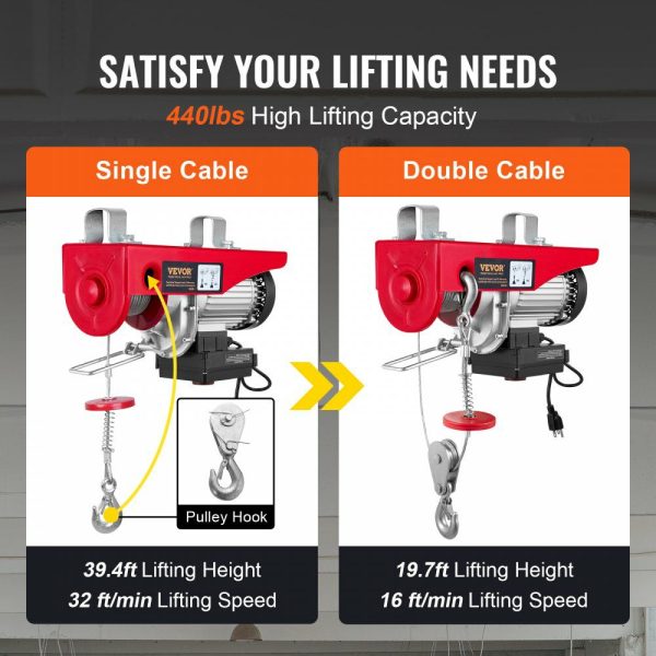 Wireless Electric Hoist, 440 lbs 110V Electric Steel Wire Winch with Wireless Remote Control, 40ft Single Cable Lifting Height & Pure Copper Motor, for Garage Warehouse Factory  |   Hoists & Winches & Rigging Hoists & Winches & Rigging Hoists & Winches & Rigging