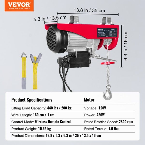 Wireless Electric Hoist, 440 lbs 110V Electric Steel Wire Winch with Wireless Remote Control, 40ft Single Cable Lifting Height & Pure Copper Motor, for Garage Warehouse Factory  |   Hoists & Winches & Rigging Hoists & Winches & Rigging Hoists & Winches & Rigging