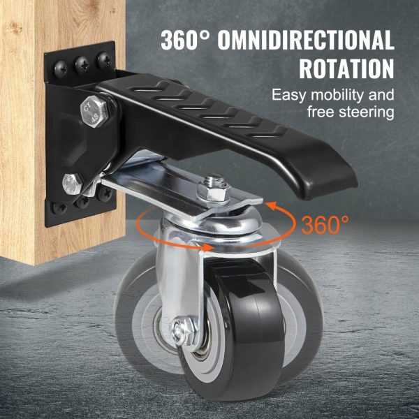 Workbench Caster Wheels, 165 lbs Load Capacity, Set of 4, 2.5″ Heavy Duty Retractable Casters, Side Mounted Adjustable Stepdown Wheels with 360° Swivel for Workbenches, Tables, and Equipment  |   Casters & Wheels Casters & Wheels Casters & Wheels