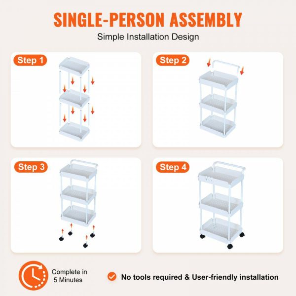 3-Tier Rolling Utility Cart, Kitchen Cart with Lockable Wheels, Multi-Functional Storage Trolley with Handle for Office, Living Room, Kitchen, Movable Storage Basket Organizer Shelves, White White |   Carts & Trucks Carts & Trucks Carts & Trucks