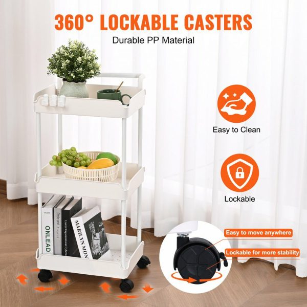 3-Tier Rolling Utility Cart, Kitchen Cart with Lockable Wheels, Multi-Functional Storage Trolley with Handle for Office, Living Room, Kitchen, Movable Storage Basket Organizer Shelves, White White |   Carts & Trucks Carts & Trucks Carts & Trucks