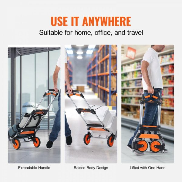 Folding Hand Truck, 309 lbs Load Capacity, Aluminum Portable Cart, Convertible Hand Truck and Dolly with Telescoping Handle and PP+TPR Wheels, Ultra Lightweight Super Strong for Moving Warehouse  |   Carts & Trucks Carts & Trucks Carts & Trucks