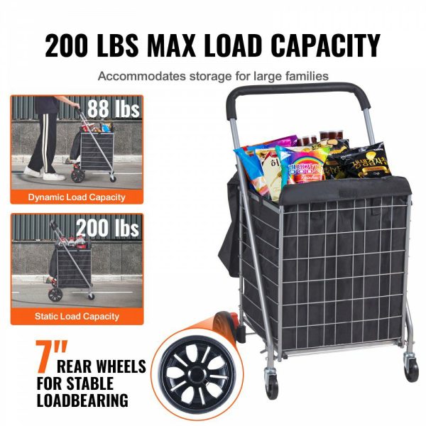 Folding Shopping Cart, 200 lbs Max Load Capacity, Grocery Utility Cart with Rolling Swivel Wheels and Bag, Heavy Duty Foldable Laundry Basket Trolley Compact Lightweight Collapsible, Silver  |   Carts & Trucks Carts & Trucks Carts & Trucks