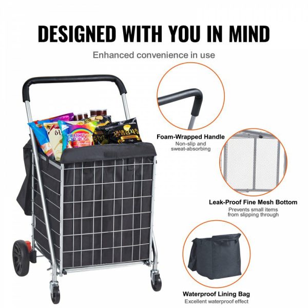 Folding Shopping Cart, 200 lbs Max Load Capacity, Grocery Utility Cart with Rolling Swivel Wheels and Bag, Heavy Duty Foldable Laundry Basket Trolley Compact Lightweight Collapsible, Silver  |   Carts & Trucks Carts & Trucks Carts & Trucks