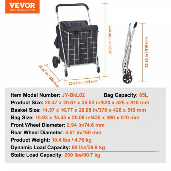 Folding Shopping Cart, 200 lbs Max Load Capacity, Grocery Utility Cart with Rolling Swivel Wheels and Bag, Heavy Duty Foldable Laundry Basket Trolley Compact Lightweight Collapsible, Silver  |   Carts & Trucks Carts & Trucks Carts & Trucks