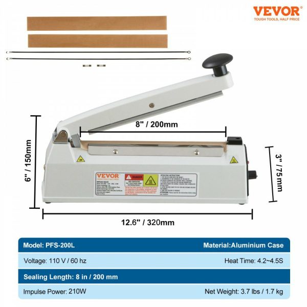 Impulse Sealer 8 inch, Manual Heat Sealing Machine with Adjustable Heating Mode, Aluminum Shrink Wrap Bag Sealers for Plastic Mylar PE PP Bags, Portable Poly Bag Sealer with Extra Replace Kit  |   Filling & Sealing Machine Filling & Sealing Machine Filling & Sealing Machine