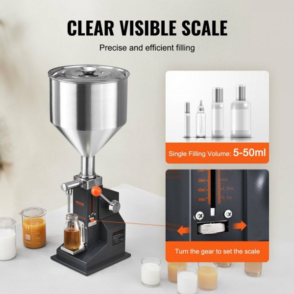 Manual Paste Liquid Filling Machine, 5-50ml Bottle Filler, Adjustable Bottle Filling Machine, Stainless Steel Liquid Filler with Hopper for Milk Water Juice Essential Oil Shampoo Cosmetic Honey  |   Filling & Sealing Machine Filling & Sealing Machine Filling & Sealing Machine