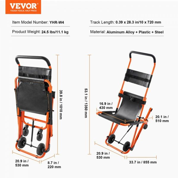 Manual Stair Chair, 350 lbs Load Capacity, Foldable Emergency Stair Wheelchair with 4 Wheels, Portable Transport Stair Chair Ambulance Firefighter Evacuation Use for Elderly, Disabled Transfer  |   Carts & Trucks Carts & Trucks Carts & Trucks