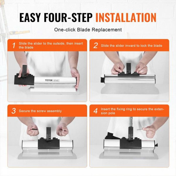 Drywall Skimming Blade Set, 7/10/14/16/24 in Skimming Blades + 34 – 81.6 in Extension Handle Pole, Stainless Steel Knife Professional Skim Coat Tools, for Gyprock/WallBoard/Plasterboard  |   Masonry & Concrete & Tile Tools Building & Construction Masonry & Concrete & Tile Tools