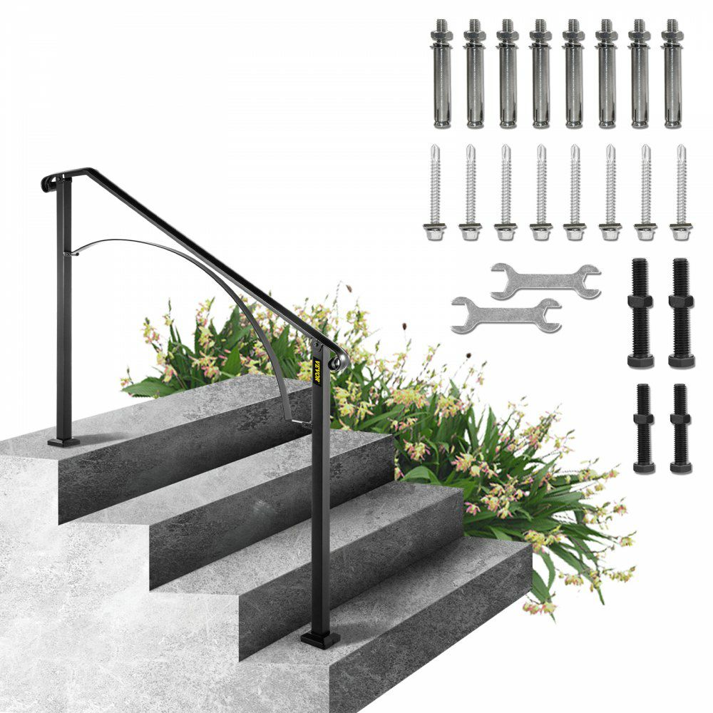 Handrails for Outdoor Steps, Fit 3 or 4 Steps Outdoor Stair Railing, Arch#3 Wrought Iron Handrail, Flexible Porch Railing, Black Transitional Handrails for Concrete Steps or Wooden Stairs  |   Building Supplies Building & Construction Building Supplies