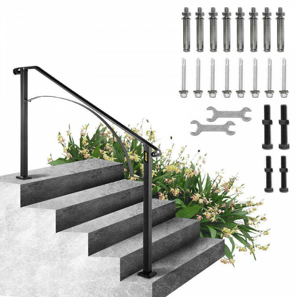 Handrails for Outdoor Steps, Fit 4 or 5 Steps Outdoor Stair Railing, Arch#4 Wrought Iron Handrail, Flexible Porch Railing, Black Transitional Handrails for Concrete Steps or Wooden Stairs  |   Building Supplies Building & Construction Building Supplies